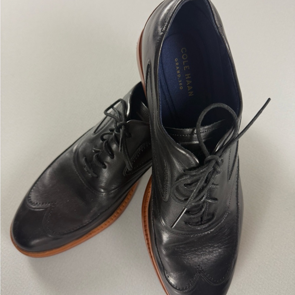 Men's Cole Haan Black Leather Derbys Oxfords with Brown Soles Size 11 M NIB - Picture 8 of 8